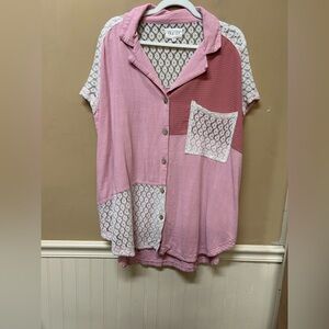 Oli & Hali Size  XL Top Sleeveless Button Up Lace Lagenlook Oversized Artsy